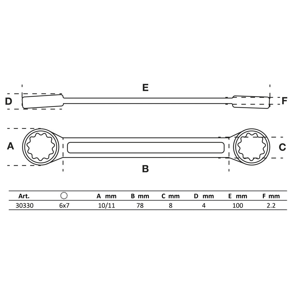 Clé polygonales double embouts - extra plate - 6 x 7 mm