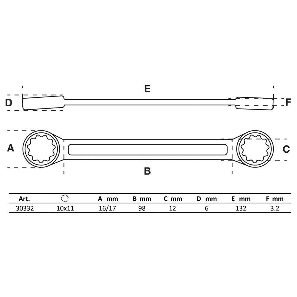 Clé polygonales double embouts - extra plate - 10 x 11 mm