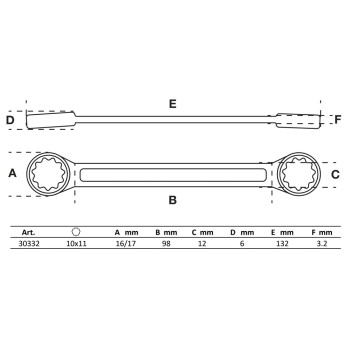 Clé polygonales double embouts - extra plate - 10 x 11 mm