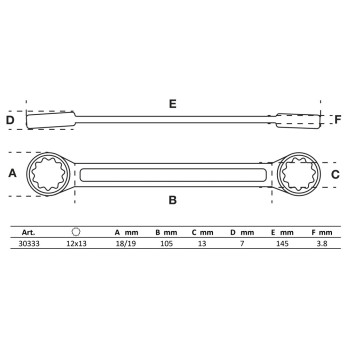 Clé polygonales double embouts - extra plate - 12 x 13 mm