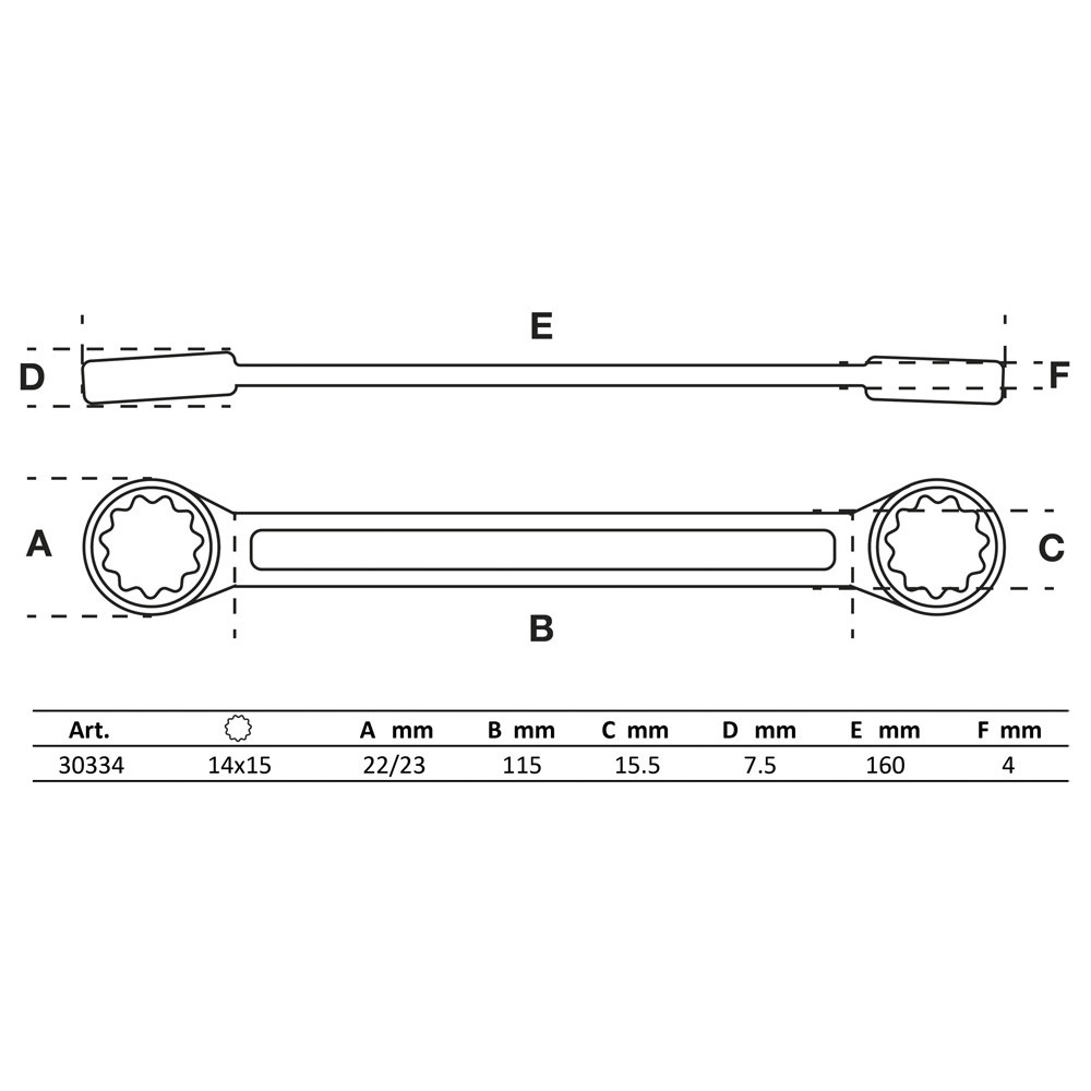 Clé polygonales double embouts - extra plate - 14 x 15 mm