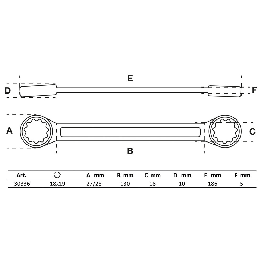 Clé polygonales double embouts - extra plate - 18 x 19 mm