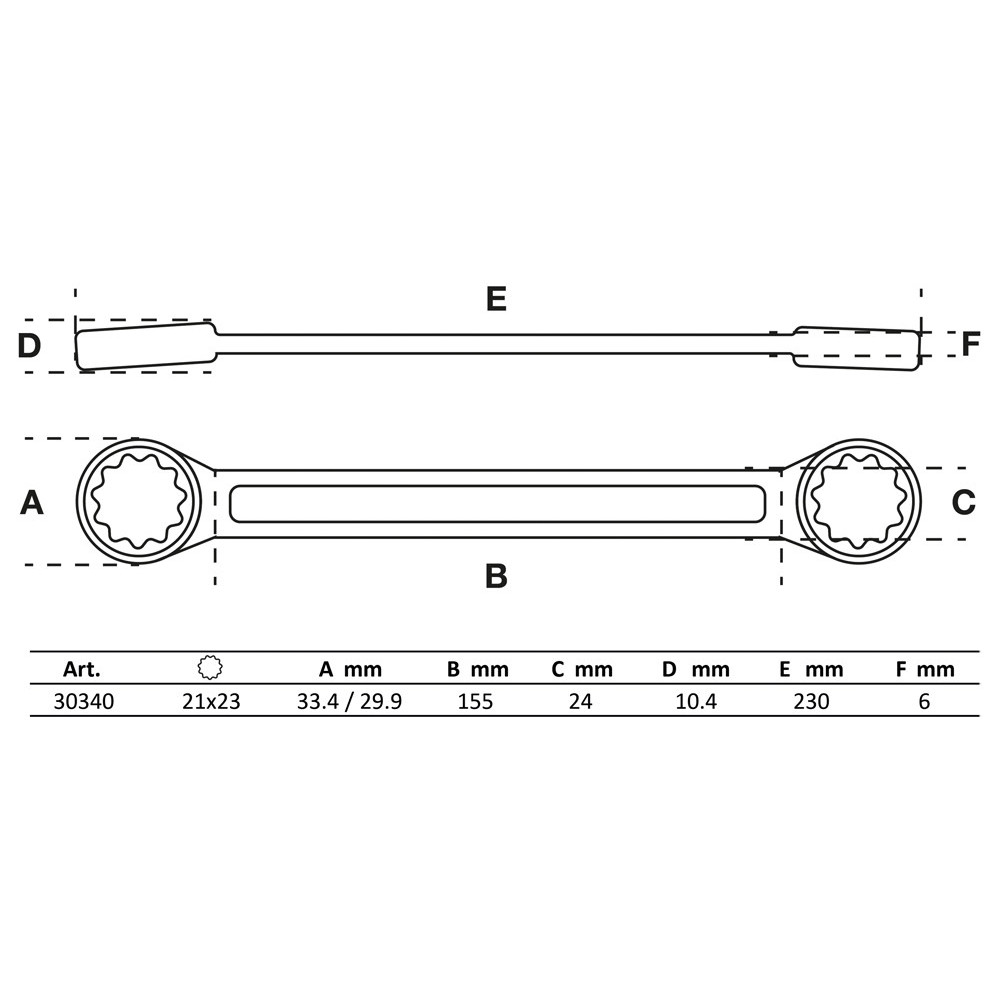 Clé polygonales double embouts - extra plate - 21 x 23 mm