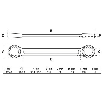 Clé polygonales double embouts - extra plate - 21 x 23 mm