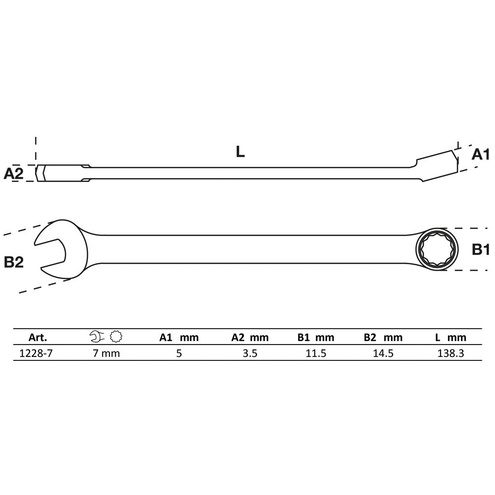 Clé mixte - extra longue - 7 mm