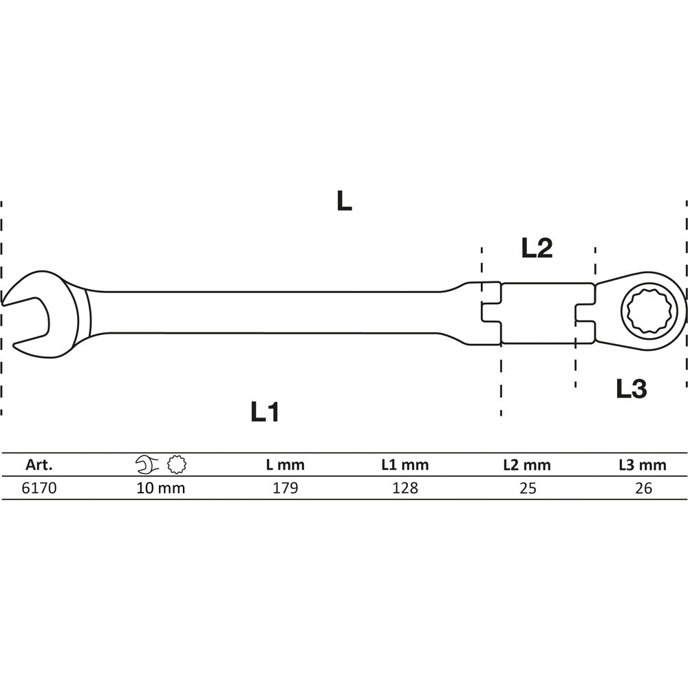 Clés mixtes à cliquet à double articulation - pliable - 10 mm