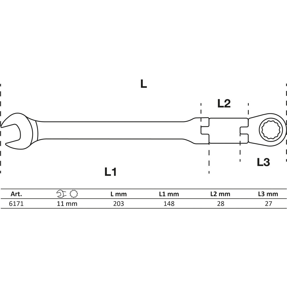 Clés mixtes à cliquet à double articulation - pliable - 11 mm