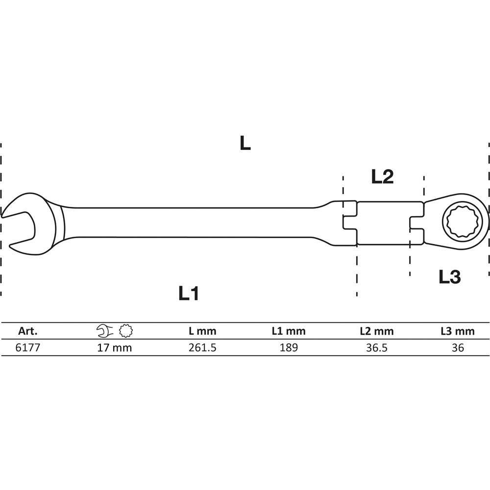 Clés mixtes à cliquet à double articulation - pliable - 17 mm