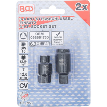 Douilles pour pompes à injection Bosch - 3 pans - 7 et 12,6 mm