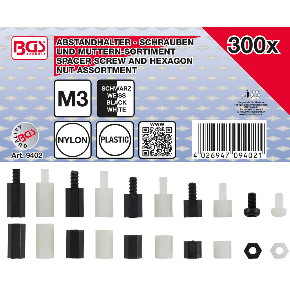 Assortiment de vis de séparation et d’écrous hexagonaux - nylon - 300 pcs.