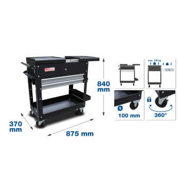 Servante d'atelier - 2 tiroirs - tablette d'extension horizontale - vide