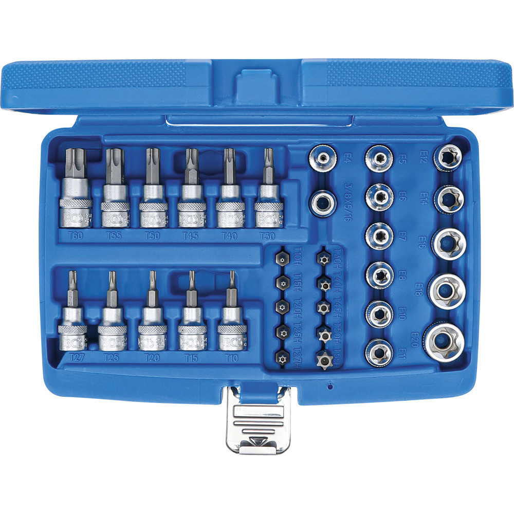 Jeu d'embouts et de clés à douille - 10 mm (3/8") - profil E / profil T (pour Torx) - 34 pièces