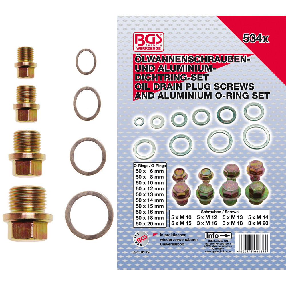 Assortiment de bouchons de vidange et joints alu - 534 pièces