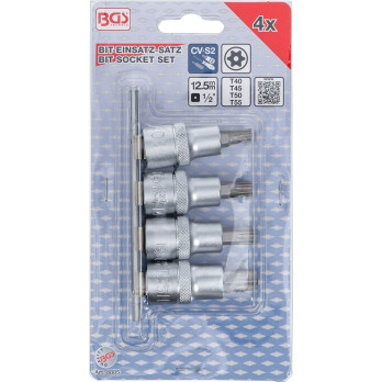 Jeu de douilles à embouts - 12,5 mm (1/2") - Profil T (pour Torx Plus) avec perçage T40 - T55 - 4 pièces