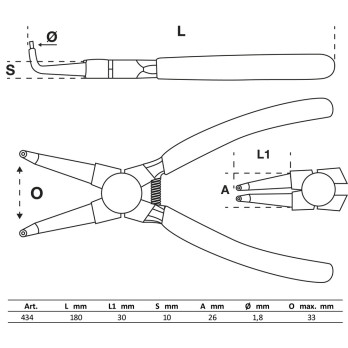 Pince à circlips - courbée - pour circlips extérieurs - 180 mm