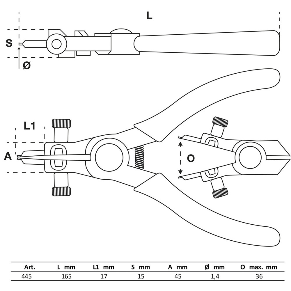 Pince à circlips - pour circlips extérieurs - 165 mm