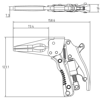 Pince étau à longs becs - avec poignée pistolet - 170 mm