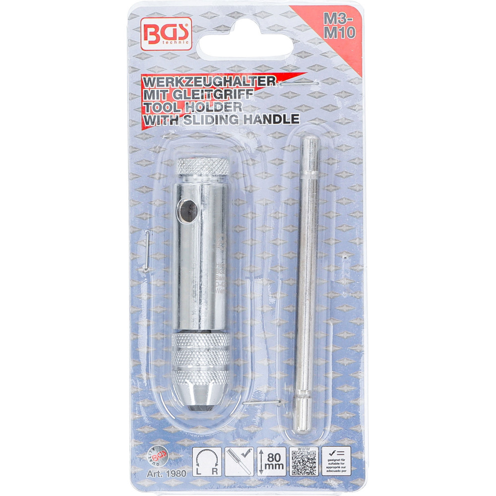 Porte-outils avec poignée coulissante pour taraud - M3 - M10 - 80 mm