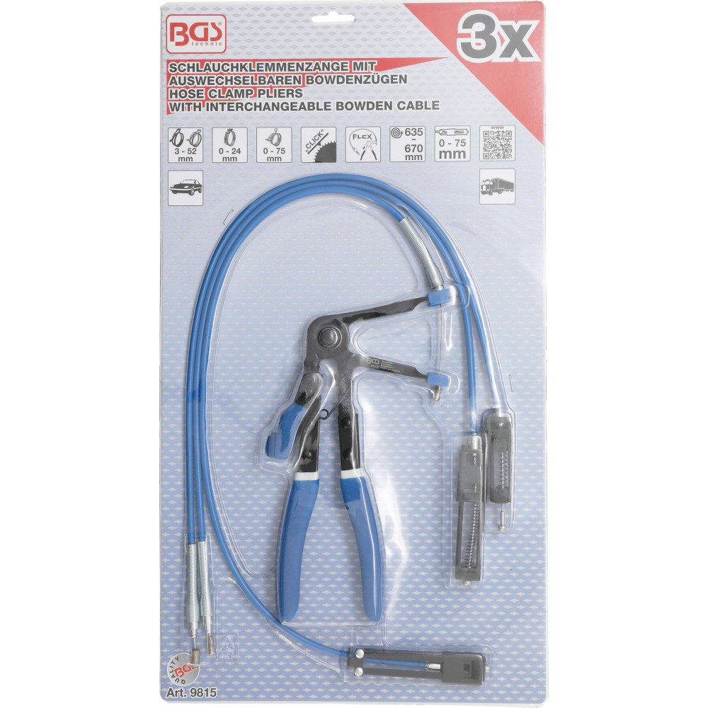 Pince pour colliers de serrage - avec câbles Bowden interchangeables - 635 - 670 mm