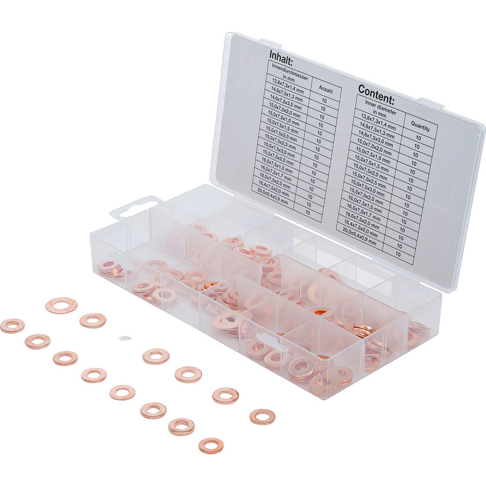 Assortiment de joints en cuivre pour injecteur - 150 pièces