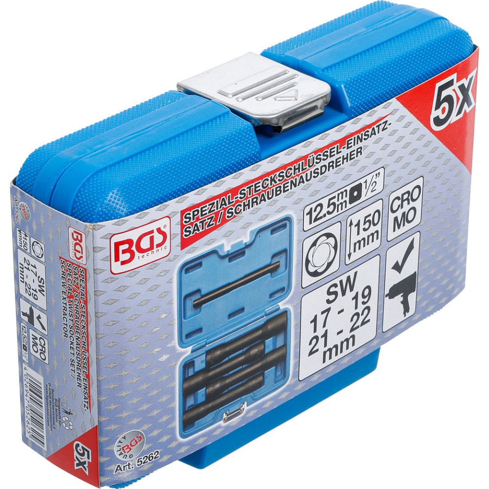 Jeu De Douilles Spiralées/extracteur De Vis BGS - 12,5 Mm (1/2') - Tailles 8 à 27 Mm