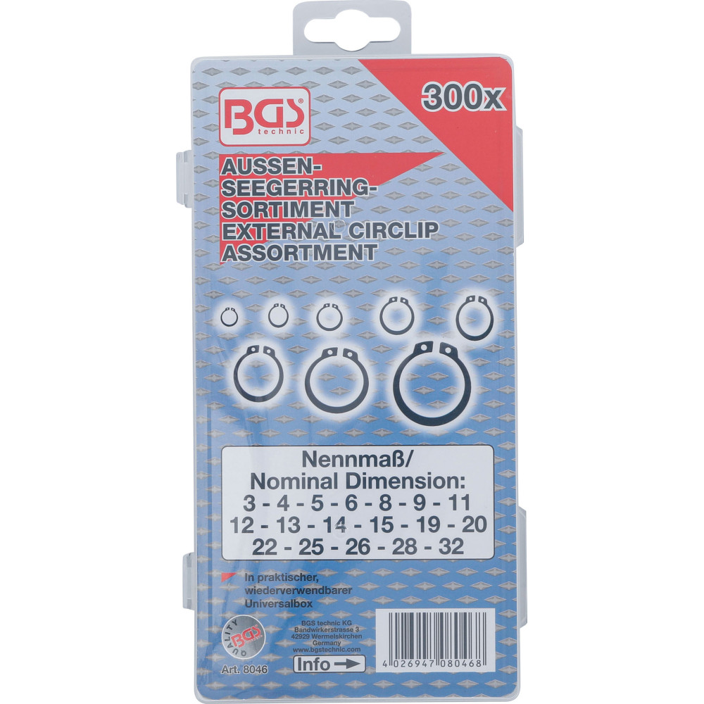 Assortiment de circlips extérieurs - Ø 3 - 32 mm - 300 pièces