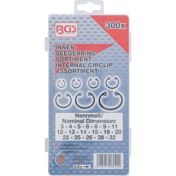 Assortiment de circlips intérieurs - Ø 3 - 32 mm - 300 pièces