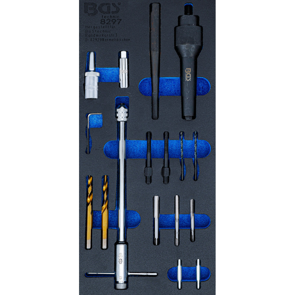 Insert de servante d'atelier 1/3 : Kit de réparation de filets et de démontage de bougies de préchauffe - M8 et M10 - 17 pièces