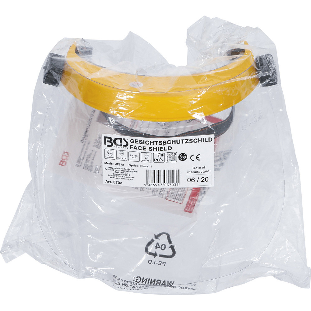 Écran De Protection Facial BGS 3703 - Visière Transparente EN166 - Serre-tête Confortable