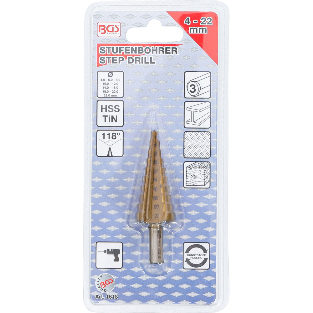 Shallho Foret Hélicoïdal 1/4" - 4-22 Mm - Avec Revêtement En Titane - Foret Pas à Pas HSS - Pour Plastique, Bois, Métal - Foret Conique Multi-trous