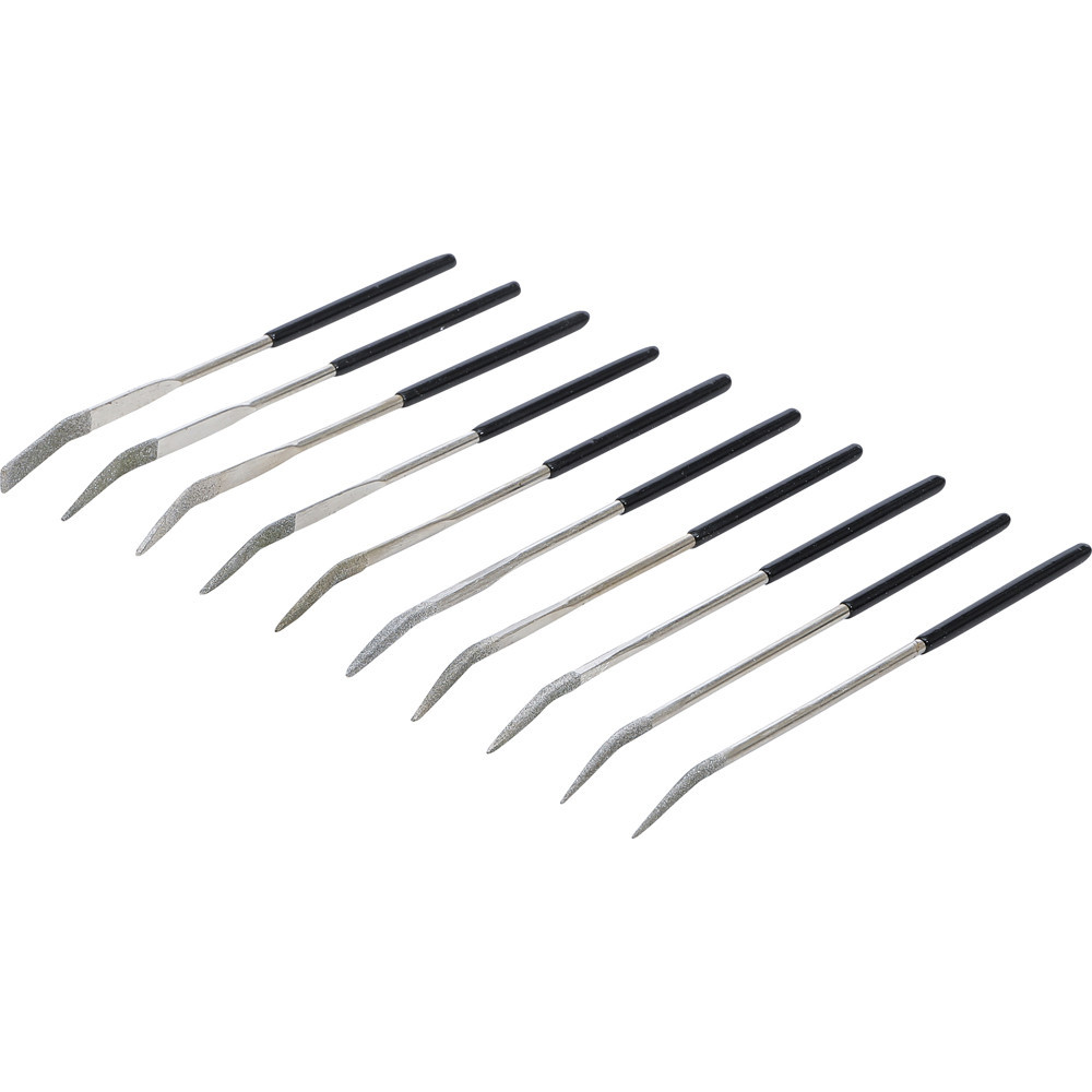Jeu de limes diamantées de perforation - courbées - 140 x 3 mm - 10 pièces Jeu de limes diamantées de perforation - courbées - 140 x 3 mm - 10 pièces