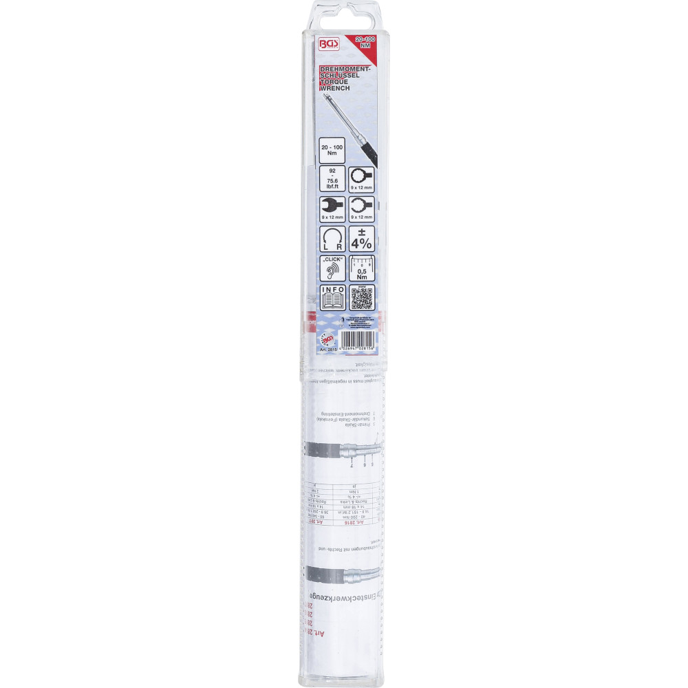 Clé dynamométrique - 20 - 100 Nm - pour outils enfichables de 9 x 12 mm