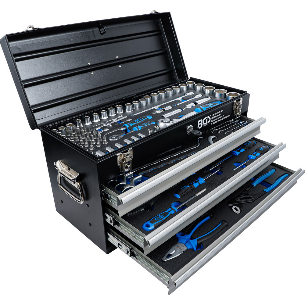 Caisse à outils métallique - 3 tiroirs - avec 143 outils