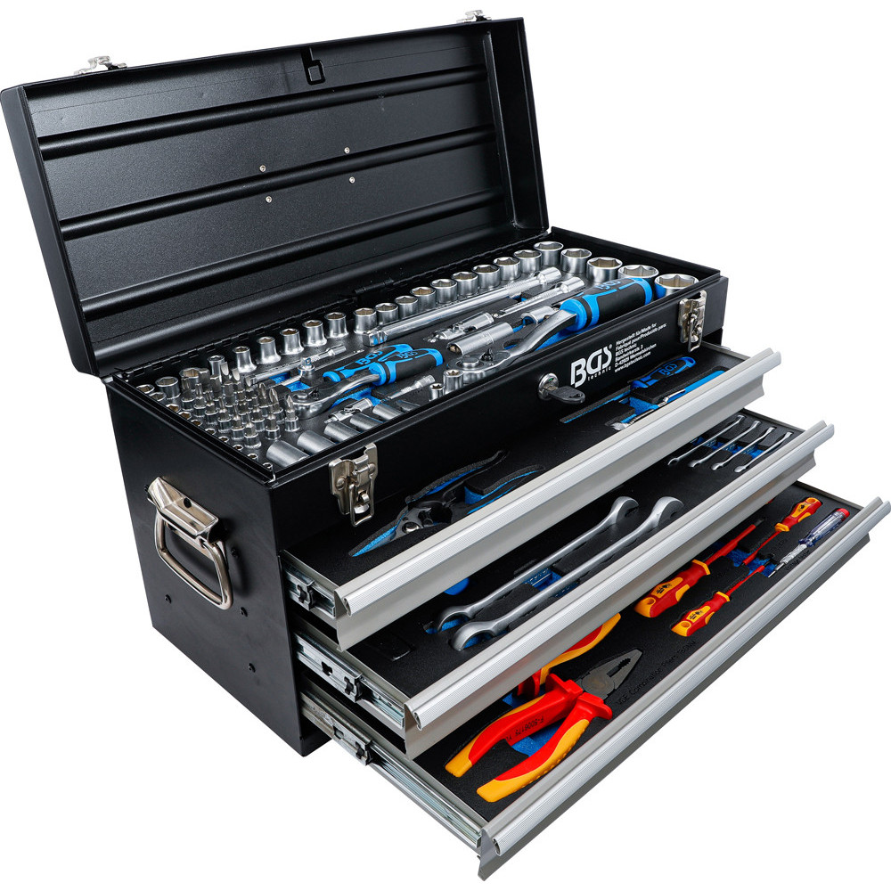 Caisse à outils métallique - 3 tiroirs - avec 147 outils