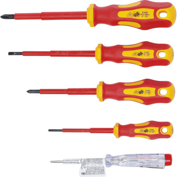 Jeu de tournevis VDE pour électricien - plats/cruciformes - 5 pièces