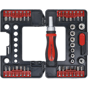 Jeu d’embouts/de douilles - avec poignée rotative à cliquet pour embouts réversibles - 38 pièces